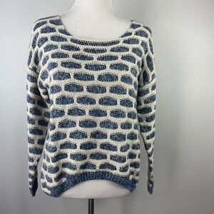 Elan Blue Cream Honeycomb Knit High Low Sweater SWP1056 Women's L